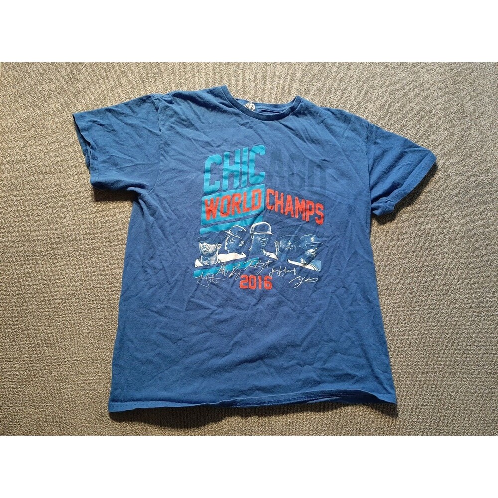 CHICAGO CUBS Blue MLB T-Shirt Size Adult L Large Short Sleeve Shirt 2016 Champs